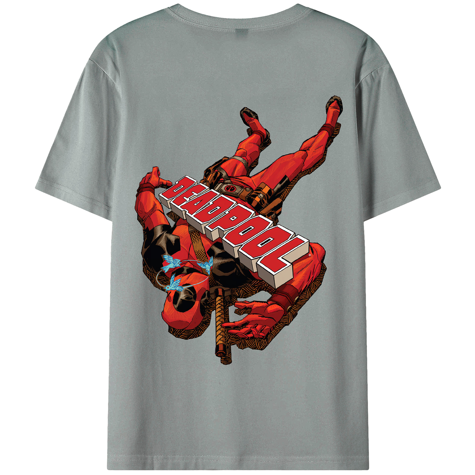 （画像用） Deadpool デッドプール 綿100％ メンズ半袖Tシャツ（バックプリント） 通気性